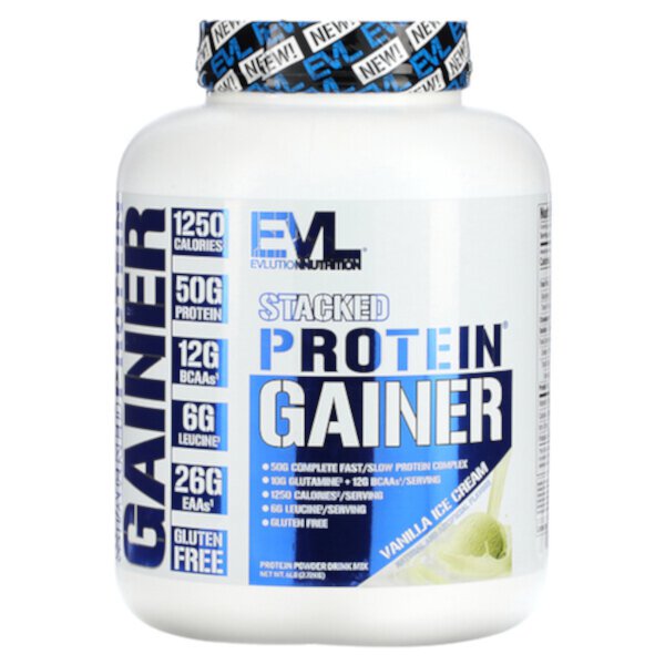 Stacked Protein Gainer, ванильное мороженое, 6 фунтов (2,72 кг) EVLution Nutrition