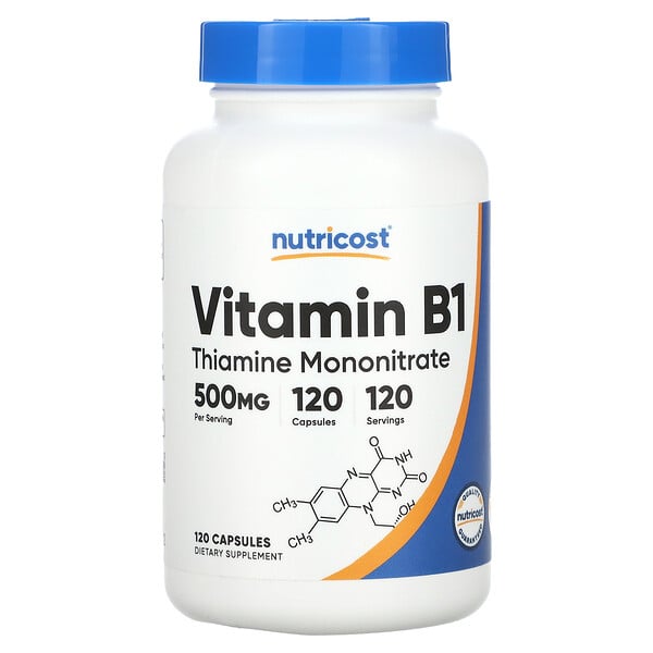 Витамин B1, 500 мг, 120 капсул Nutricost