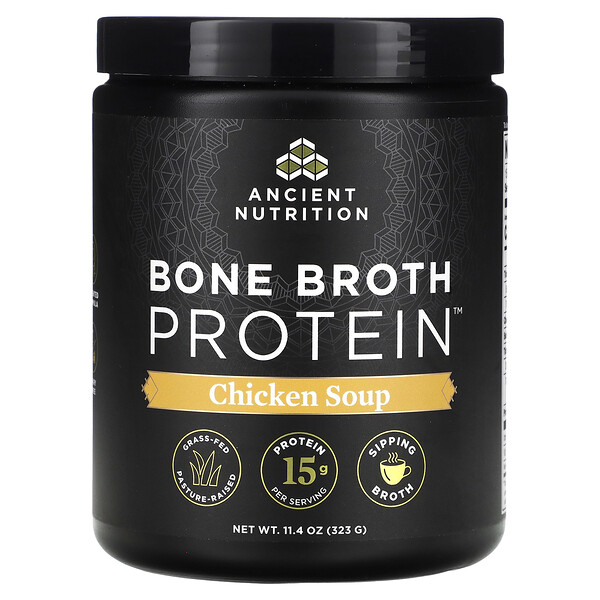 Протеин Bone Broth, куриный суп, 11,4 унции (323 г) Dr. Axe / Ancient Nutrition