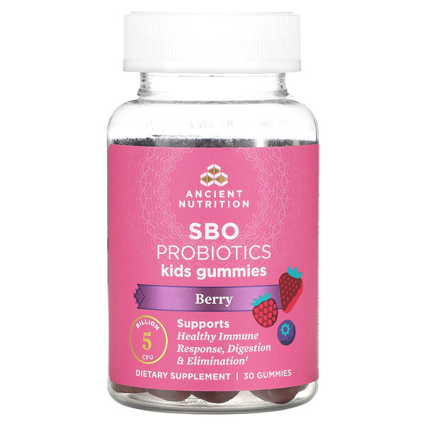 Kids, Пробиотики SBO, ягоды, 5 миллиардов КОЕ, 30 жевательных конфет Dr. Axe / Ancient Nutrition