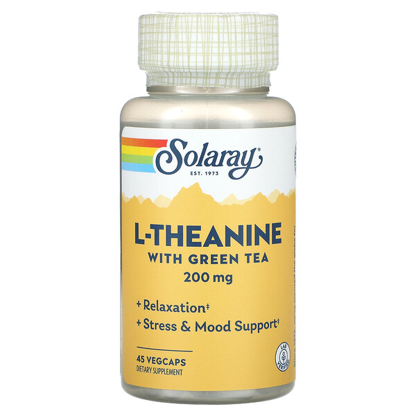 L-Theanine With Green Tea, 200 mg, 45 VegCaps Solaray