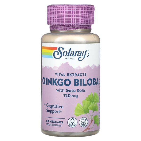Гинкго Билоба с Готу Кола - 120 мг - 60 растительных капсул - Solaray Solaray