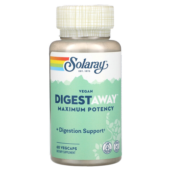 Vegan Digestaway, максимальная эффективность, 60 растительных капсул Solaray