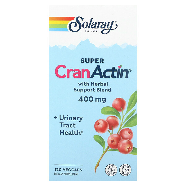 Super CranActin со смесью травяной поддержки, 400 мг, 120 растительных капсул Solaray