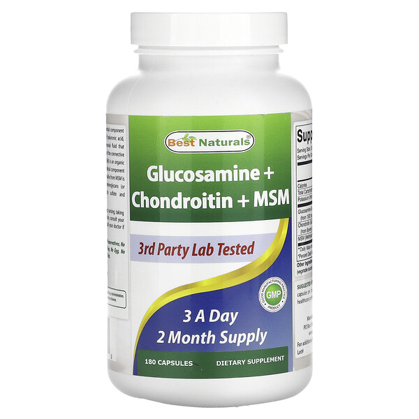 Глюкозамин + Хондроитин + MSM - 180 капсул - Best Naturals Best Naturals