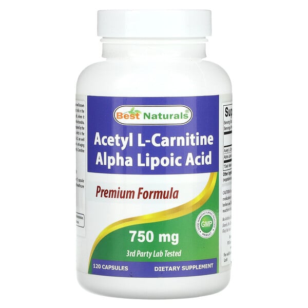 Ацетил L-Карнитин и Альфа Липоевая Кислота - 750 мг - 120 капсул - Best Naturals Best Naturals