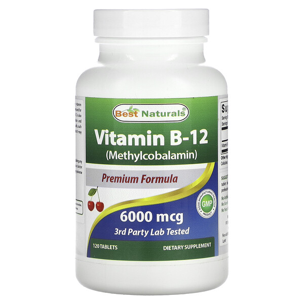 Витамин B-12 (Метилкобаламин) - 6000 мкг - 120 таблеток - Best Naturals Best Naturals