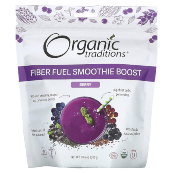 Fiber Fuel Smoothie Boost, ягоды, 10,6 унции (300 г) Organic Traditions