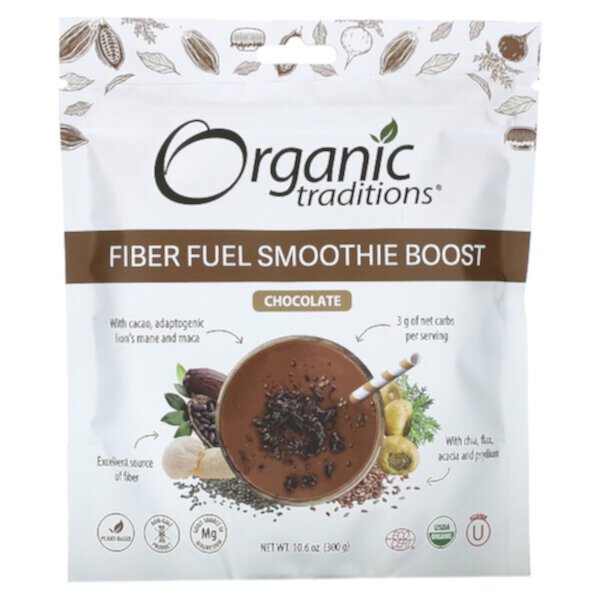 Fiber Fuel Smoothie Boost, шоколад, 10,6 унций (300 г) Organic Traditions