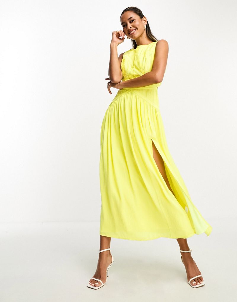 Ярко-желтое атласное платье макси без рукавов со сборками ASOS DESIGN ASOS DESIGN