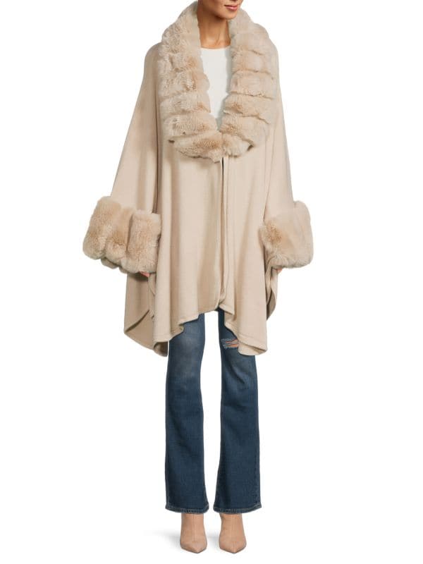 Женская Накидка Saks Fifth Avenue Faux Fur Trim Asymmetric Ruana Saks Fifth Avenue