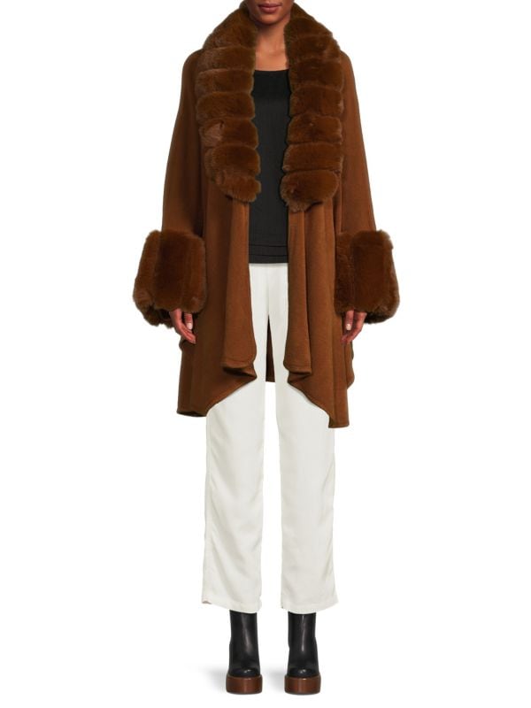 Женская Накидка Saks Fifth Avenue Faux Fur Trim Asymmetric Ruana Saks Fifth Avenue