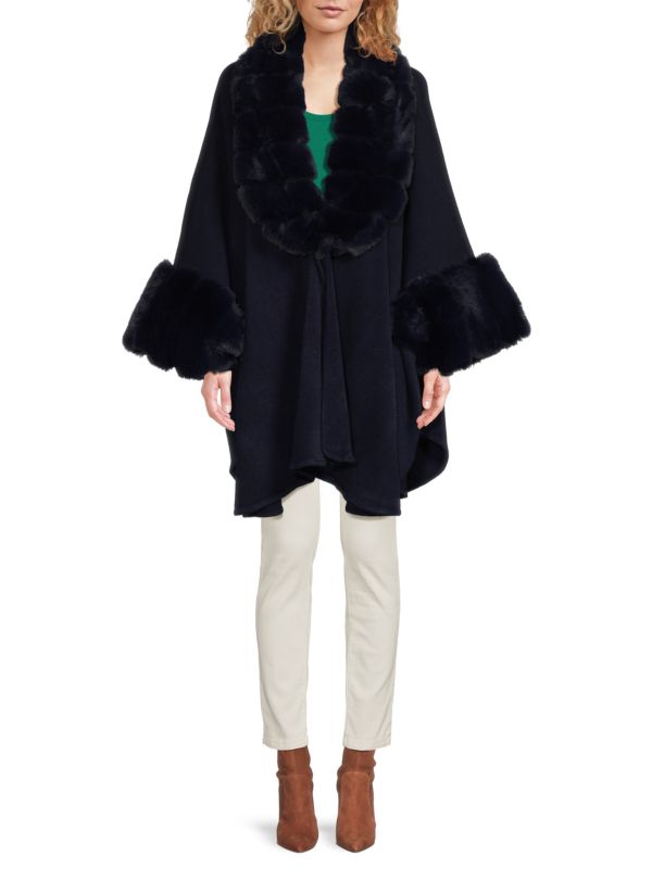 Женская Накидка Saks Fifth Avenue Faux Fur Trim Asymmetric Ruana Saks Fifth Avenue