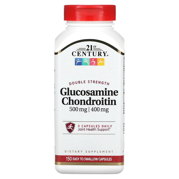 Глюкозамин-хондроитин, двойной силы, 150 капсул, которые легко проглотить 21st Century