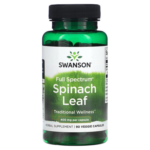 Full Spectrum Spinach Leaf, 400 mg, 90 Veggie Capsules (Капсулы на растительной основе) Swanson