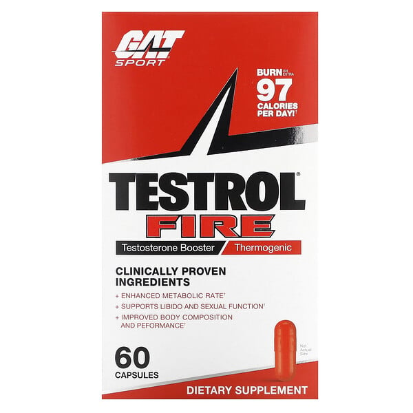 Testrol Fire, Усилитель тестостерона, термогенный, 60 капсул GAT