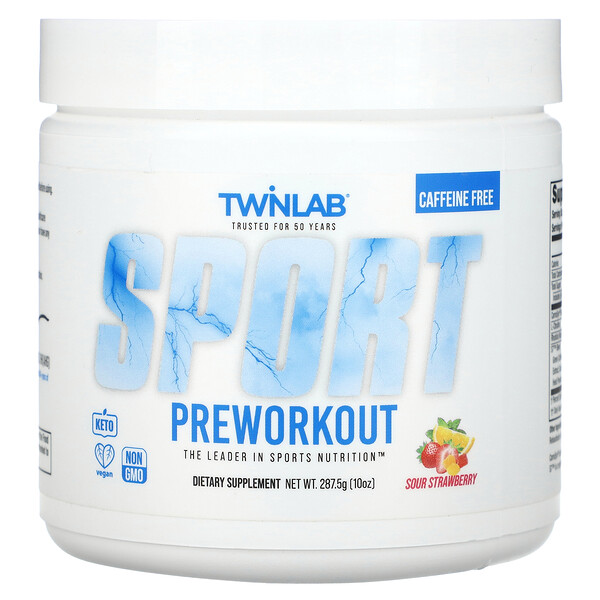 Sport Preworkout, Без кофеина, кислая клубника, 10 унций (287,5 г) Twinlab