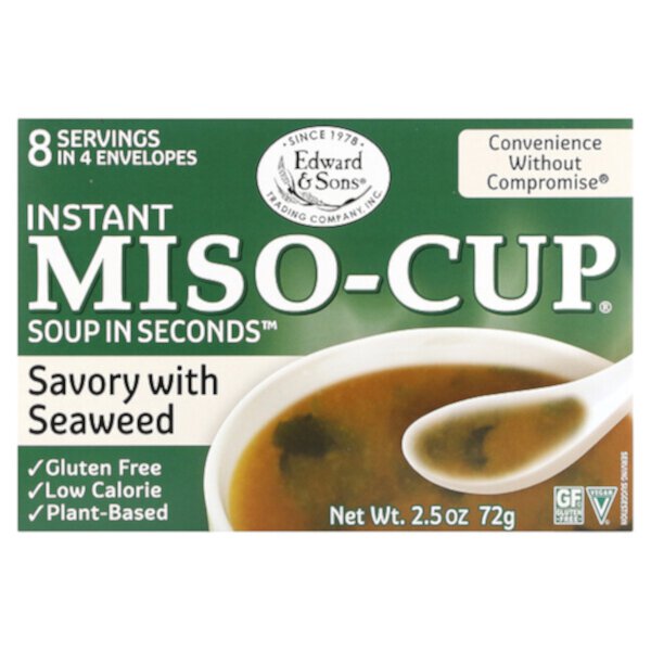 Instant Miso-Cup, Savory with Seaweed, 4 Envelopes, 2.5 oz (72 g) Edward & Sons