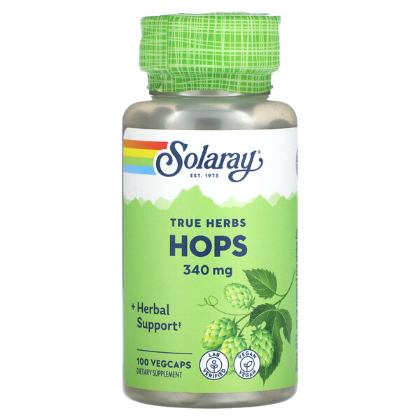 True Herbs, Хмель, 340 мг, 100 растительных капсул Solaray