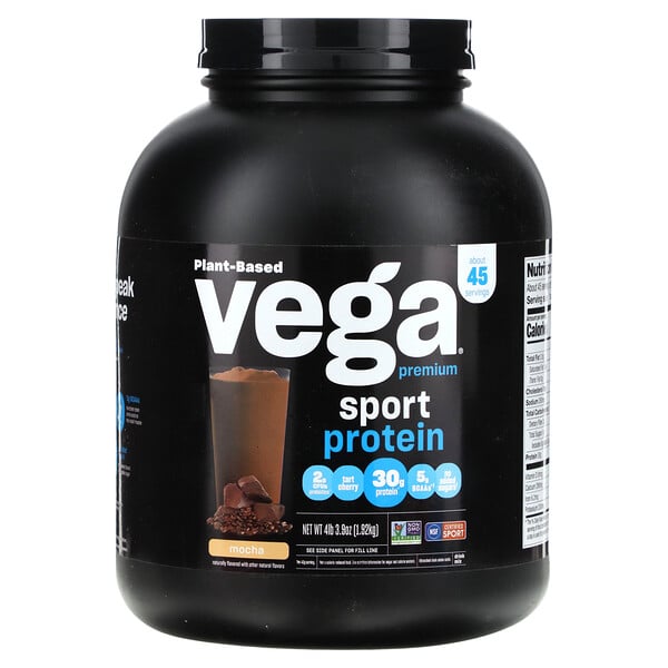 Sport, Протеиновый порошок премиум-класса на растительной основе, мокко, 1,92 кг (4 фунта 3,9 унции) Vega