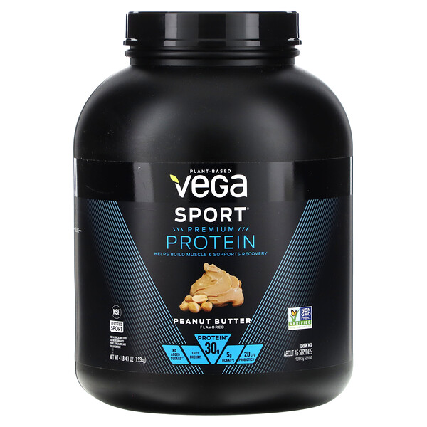 Sport, Белок премиум-класса на растительной основе, арахисовое масло, 1,93 кг (4 фунта 4,1 унции) Vega