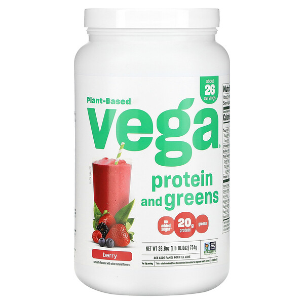 Растительный белок и зелень, ягоды, 1 фунт 10,6 унции (754 г) Vega