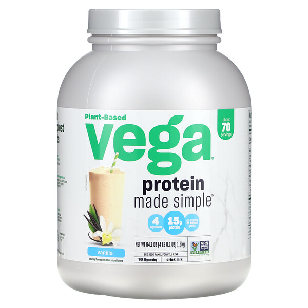 Растительный белок Made Simple, ваниль, 4 фунта (0,1 унции) Vega