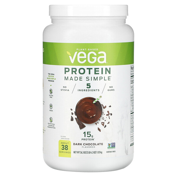 Растительный белок Made Simple, темный шоколад, 2 фунта 4,3 унции (1,03 кг) Vega