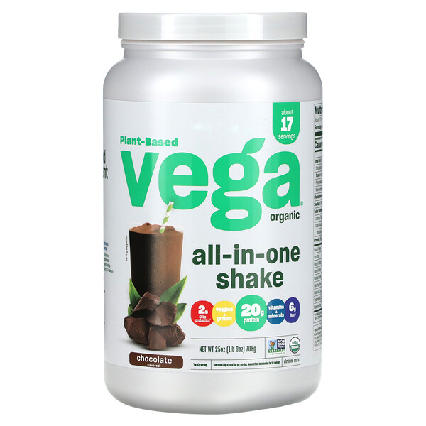 Растительный органический коктейль «все в одном», шоколад, 1 фунт (708 г) Vega