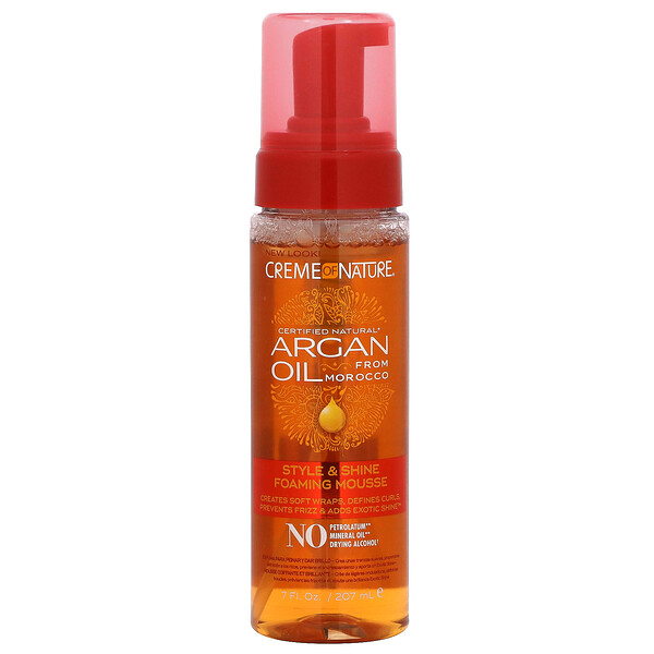 Certified Natural Argan Oil From Morocco, Style & Shine Foaming Mousse, 7 fl oz (207 ml) Creme Of Nature