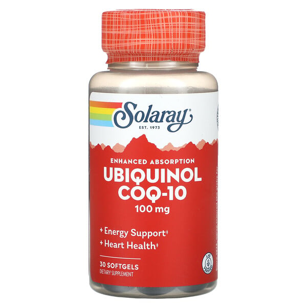 Убихинол CoQ10, улучшенная абсорбция, 100 мг, 30 мягких таблеток Solaray