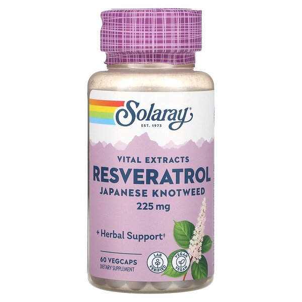 Vital Extracts, Ресвератрол японского спорыша, 225 мг, 60 растительных капсул Solaray