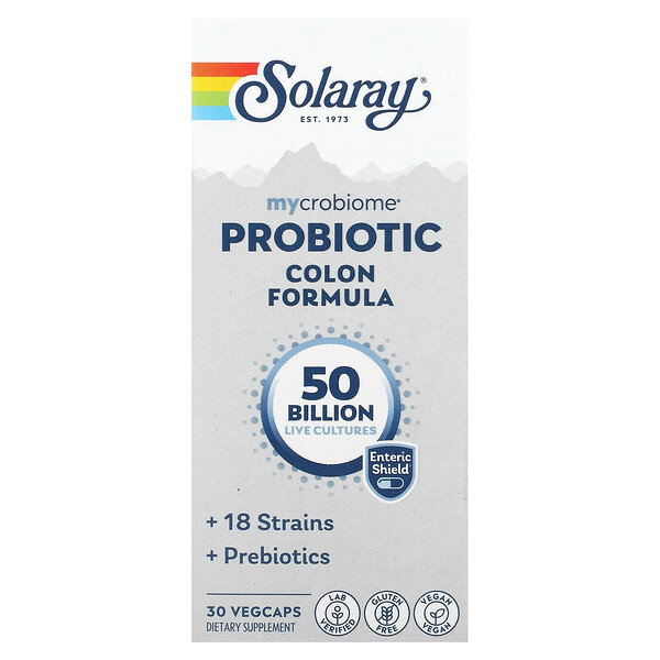 Mycrobiome Пробиотическая формула для толстой кишки, 50 миллиардов, 30 растительных капсул Solaray