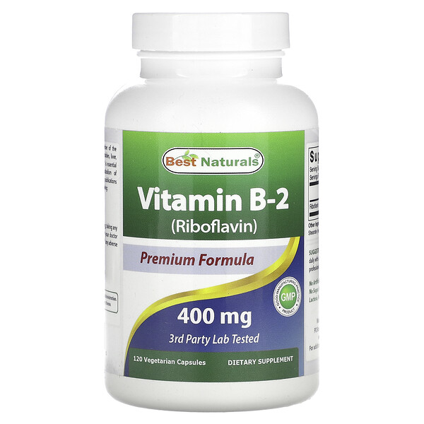 Витамин B-2 (Рибофлавин) - 400 мг - 120 вегетарианских капсул - Best Naturals Best Naturals