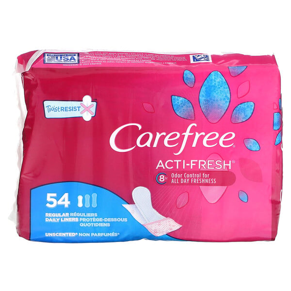Acti-Fresh, Ежедневные прокладки, обычные, без запаха, 54 прокладки Carefree