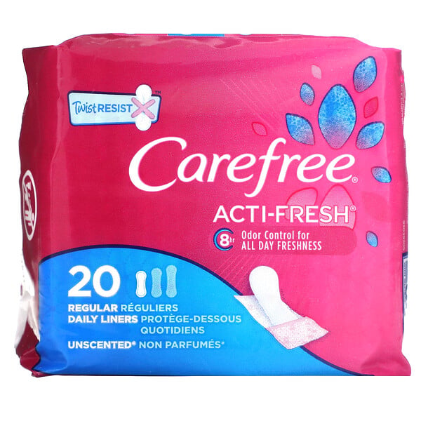 Acti-Fresh, Ежедневные прокладки, стандартные, без запаха, 20 прокладок Carefree