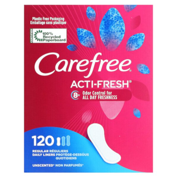 Acti-Fresh, Ежедневные прокладки, обычные, без запаха, 120 прокладок Carefree