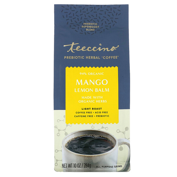 Prebiotic Herbal Coffee, Mango Lemon Balm, Light Roast, Caffeine Free, 10 oz (284 g) Teeccino