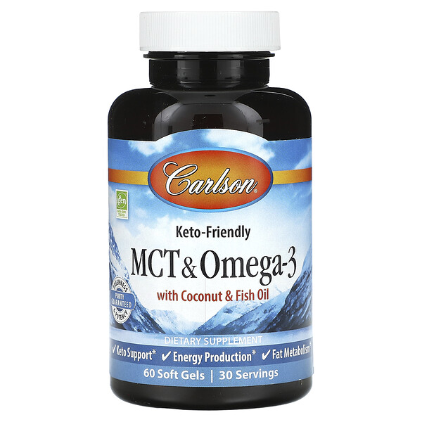 MCT и омега-3 с кокосом и рыбьим жиром, 60 мягких таблеток Carlson