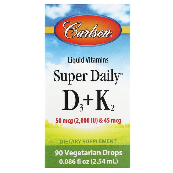 Супер Daily D3 + K2, 90 вегетарианских капель, 2.54 мл - Carlson Carlson