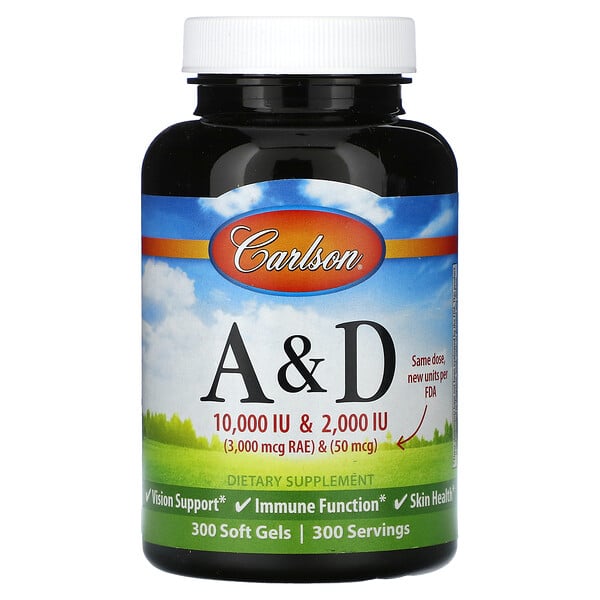 Витамины A и D, 300 мягких таблеток Carlson