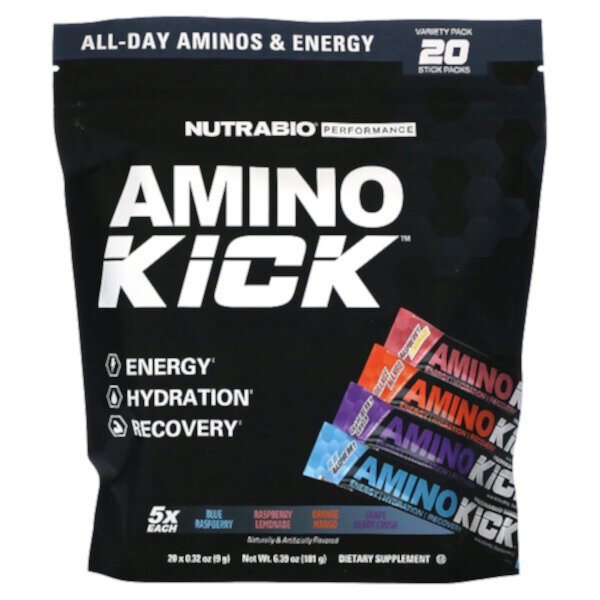 Amino Kick, Разнообразный пакет, 20 палочек по 0,32 унции (9 г) каждая NutraBio