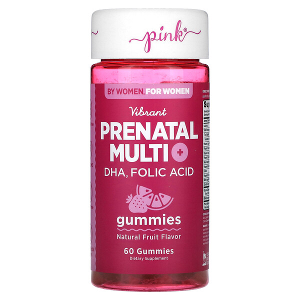 Vibrant Prenatal Multi + DHA, Folic Acid, Natural Fruit, 60 Gummies (Жевательные конфеты) Pink