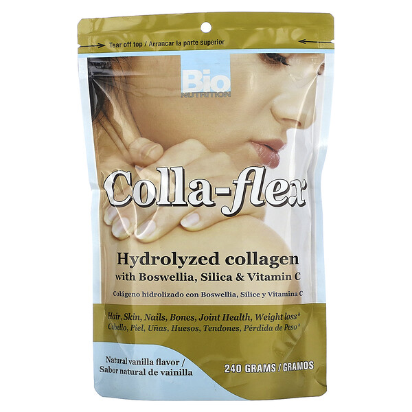 Colla-Flex, Гидролизованный коллаген с босвеллией, кремнеземом и витамином С, натуральная ваниль, 240 г Bio Nutrition