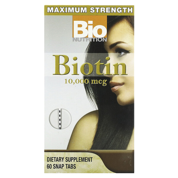Биотин, максимальная сила, 10 000 мкг, 60 таблеток Snap Bio Nutrition