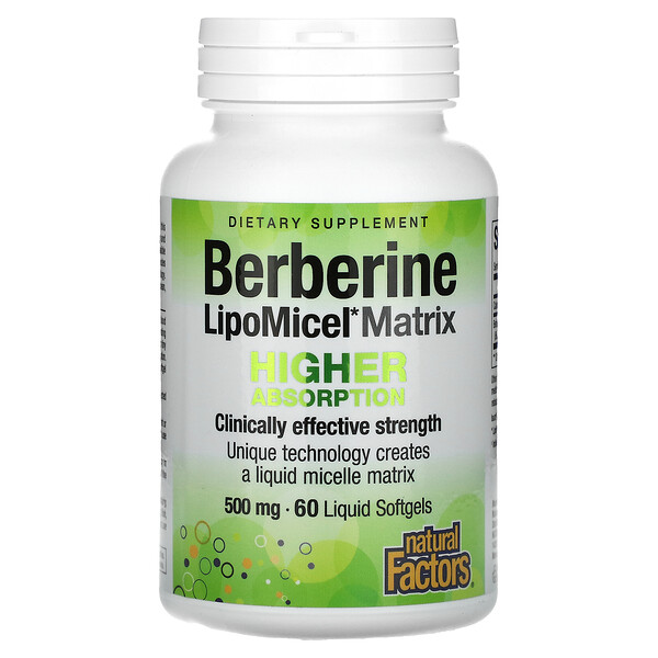 Berberine LipoMicel Matrix, 500 мг, 60 мягких капсул с жидкостью Natural Factors