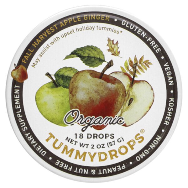 Органический осенний урожай, яблоко и имбирь, 18 капель, 2 унции (57 г) Tummydrops