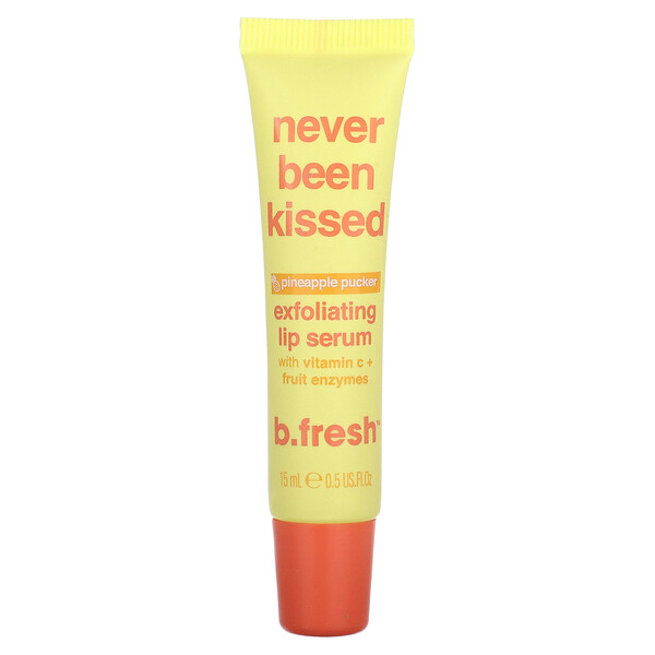 Never Been Been Kissed, Отшелушивающая сыворотка для губ, ананасовая складка, 0,5 жидк. унции (15 мл) B.fresh