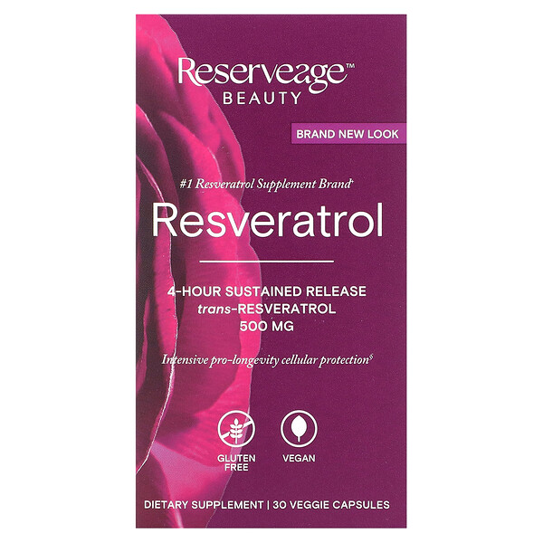 Resveratrol, 4-Hour Sustained Release, 500 mg, 30 Veggie Capsules ReserveAge Nutrition