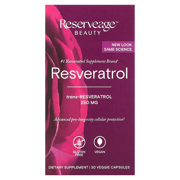 Ресвератрол, 250 мг, 30 растительных капсул Reserveage Beauty